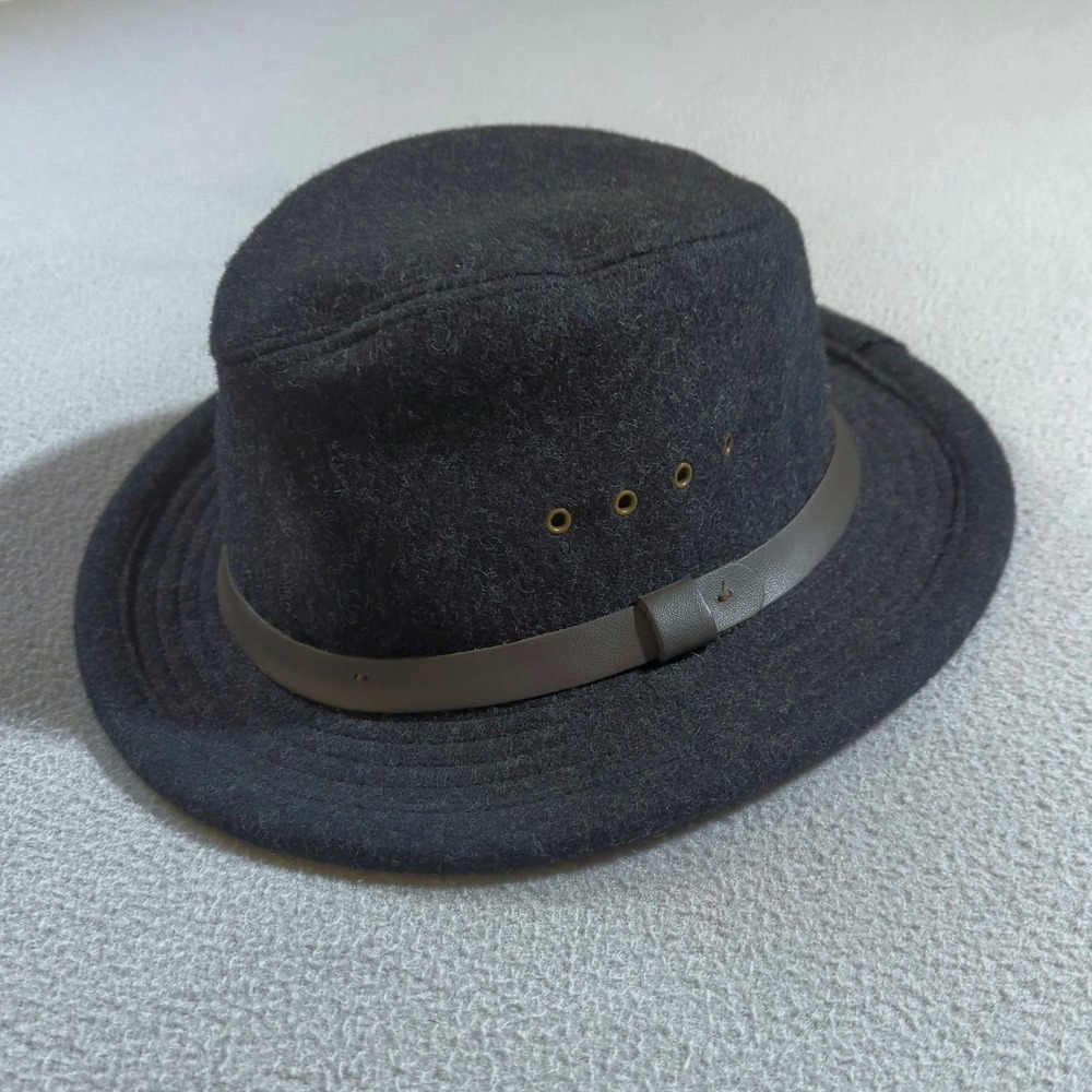 Filson Wool Packer Hat Mens XL Charcoal Gray Leather Band Made in USA 60025LE